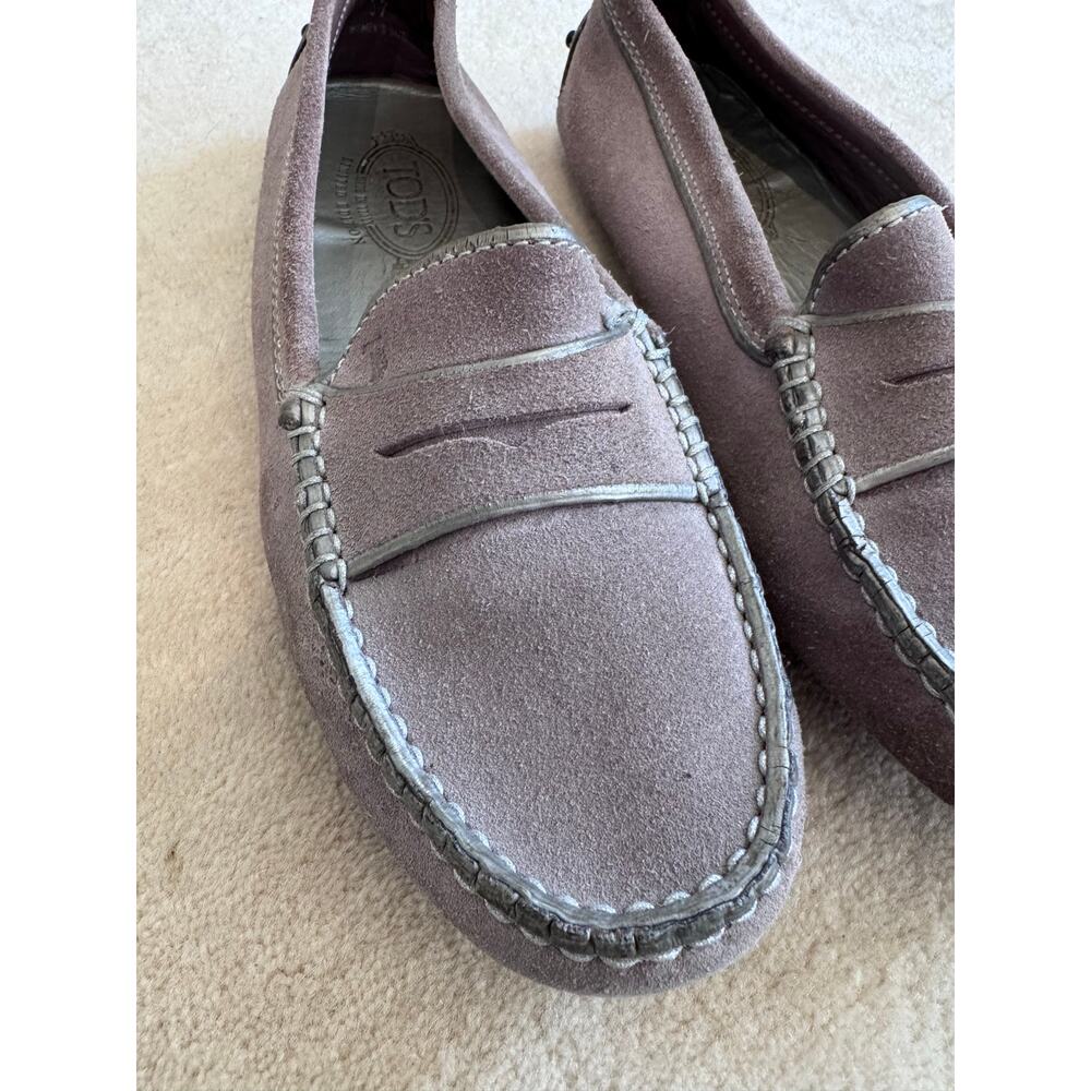 TOD’S Limited Edition Suede Gommino Driving Loafers Grey Silver Trim Women's 37